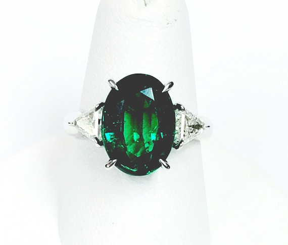 SALE!! 18k White Gold Natural Emerald & Diamond Statement Ring with Free Shipping