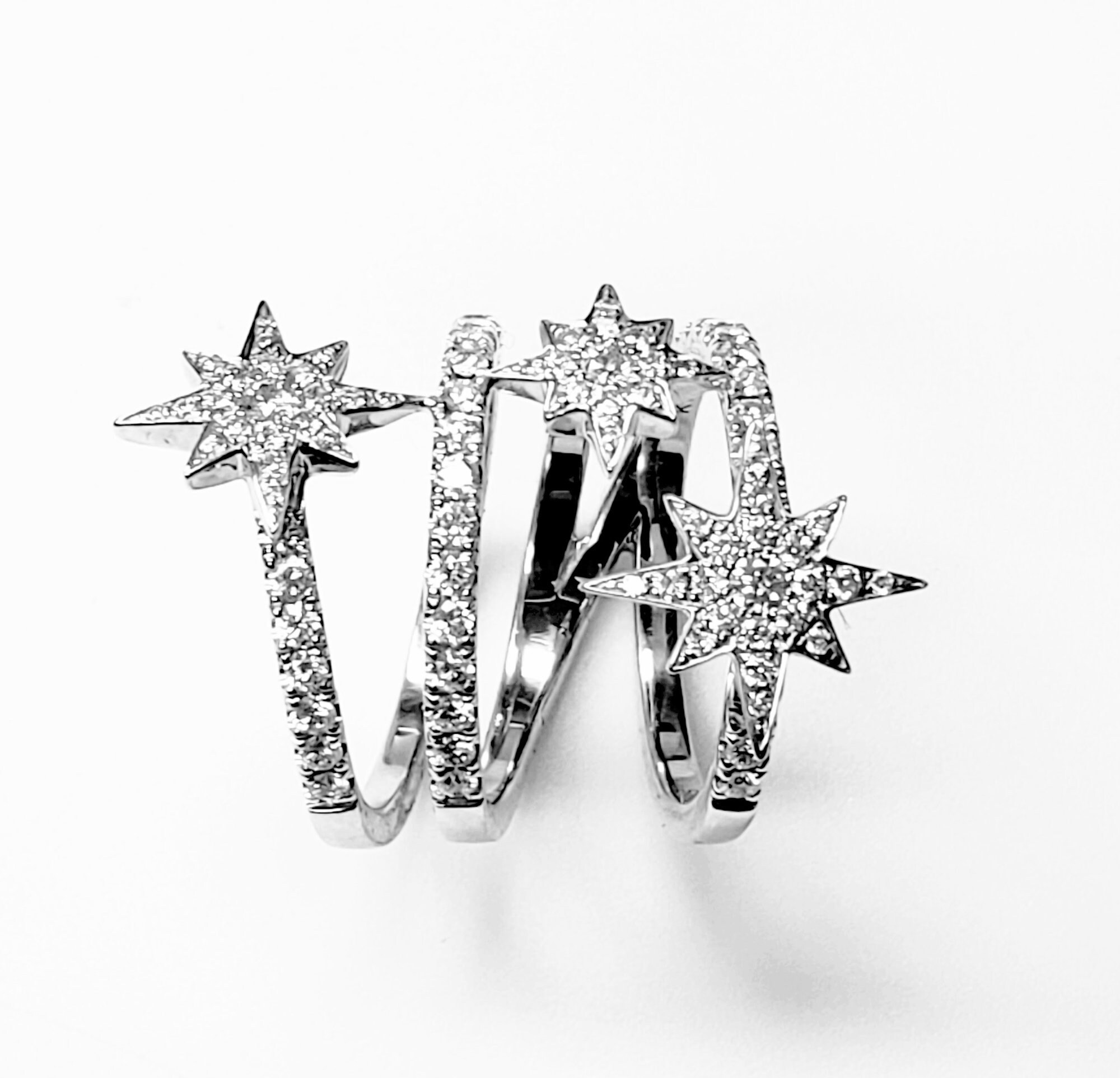 18K White gold and Diamond WrapAround Star Ring with Free Shipping!