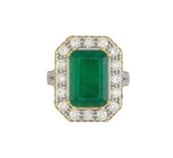 14k Two-Tone  GIA 5.12ct Emerald & Diamond Ring