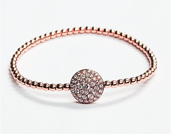 Designer "CRIVELLI" 18K Rose Gold & Pave' Diamond Stretch Cord Bracelet