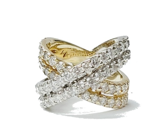 Ladies 14k Two-Tone Cross-Over Diamond Ring - image 1