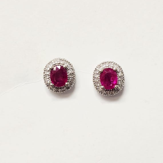 Beautiful Burma Ruby & Diamond Stud Earrings