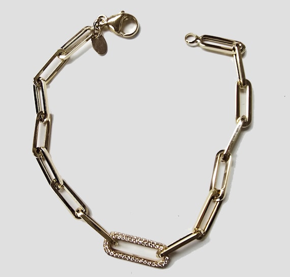 14ky Paperclip Bracelet with Diamond Center Link