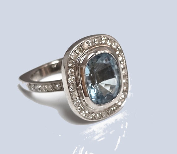 SALE!! 14kw Custom 4.85ct Aquamarine & Diamond Halo Ring  Free Shipping!