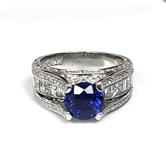 Ladies 2.13ct Blue Sapphire Ring (GIA) in JB Star Platinum Mounting with 1.95 Carats (Diamond Weight)