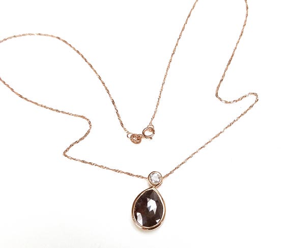 Handmade 14k Rose Gold Organic Rose Cut Diamond Pendant with Old European Cut Diamond Accent Stone 3.06 carats total weight  FREE SHIPPING!