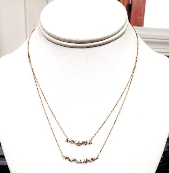 18k Rose Gold Layered Baguette Diamond Necklace 1.11tcw FREE SHIPPING!