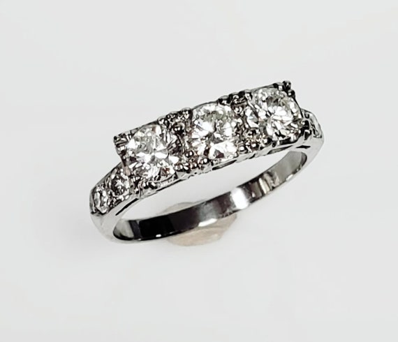 Retro 1.15tw Platinum 3-Stone Diamond Ring from 1950's
