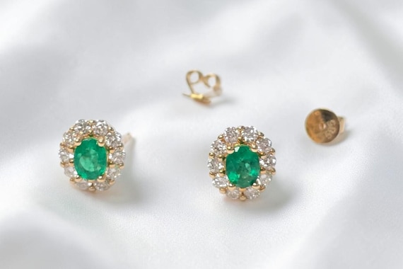 Petite 14ky 0.61ctw Emerald and Diamond Stud Earrings
