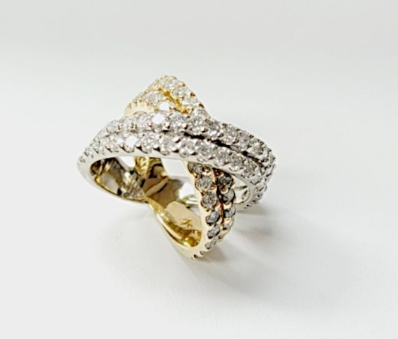 Ladies 14k Two-Tone Cross-Over Diamond Ring - image 2