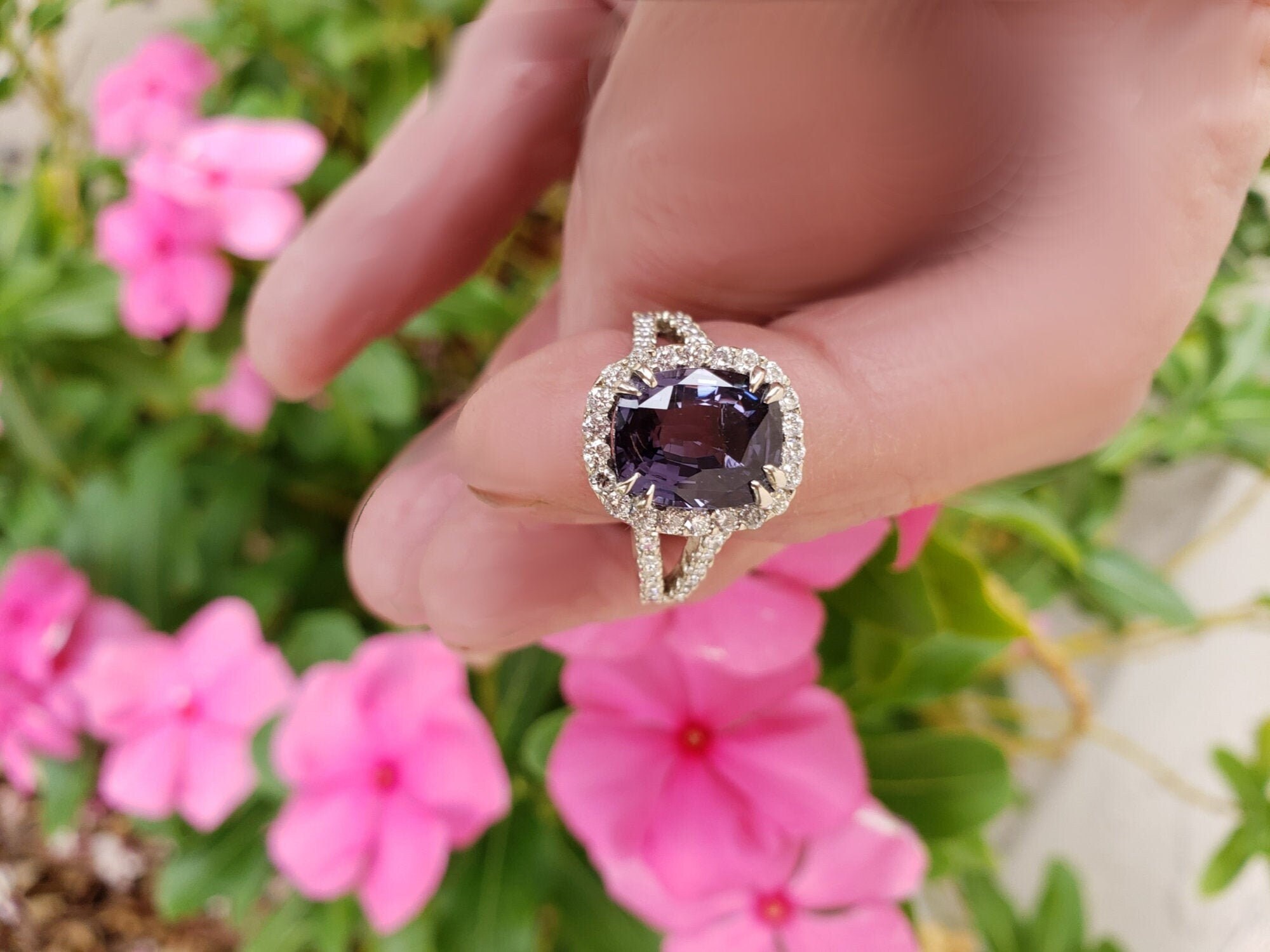 Purple spinel store engagement ring