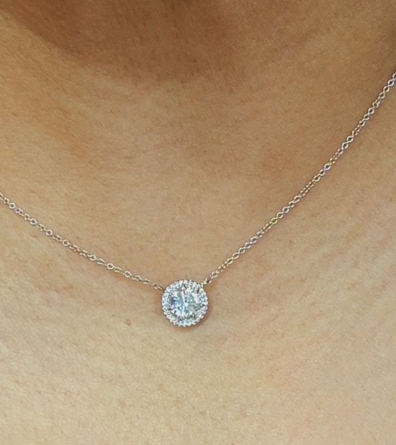 18k White Gold Tacori 0.95ct Diamond Solitaire "Halo" Pendant with Chain