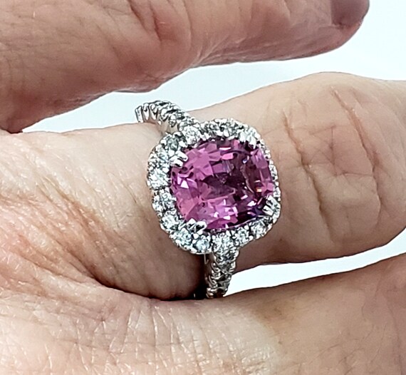 SALE!!! NATURAL GIA 2.91ct Purple Pink Sapphire in 14k White Gold 1.00ct "Halo" Diamond Mounting