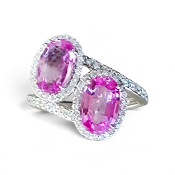 Custom 14kw Natural Pink Sapphire & Natural Diamond By-Pass Ring