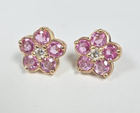 18ky Pink Sapphire and Diamond Stud Earrings