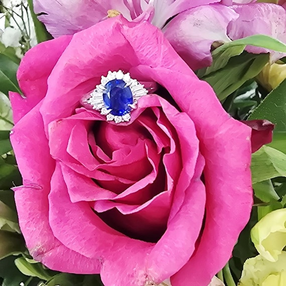 Ladies 1.76ct Sapphire & Diamond Ballerina Ring Platinum