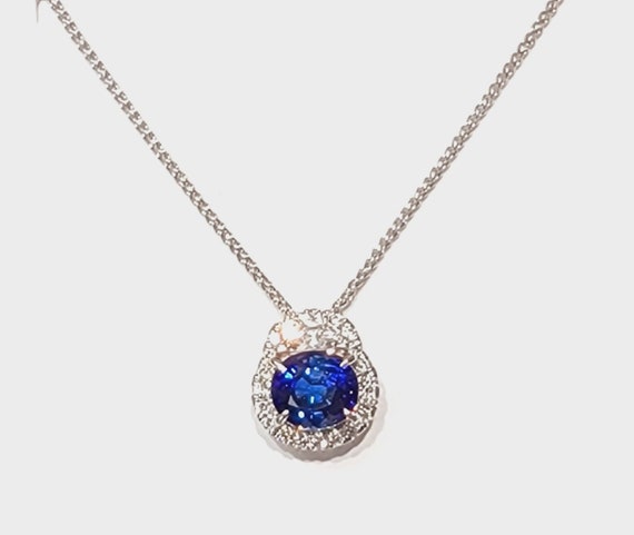 18k Sapphire & Diamond Pendant with 18" Adjustable Chain