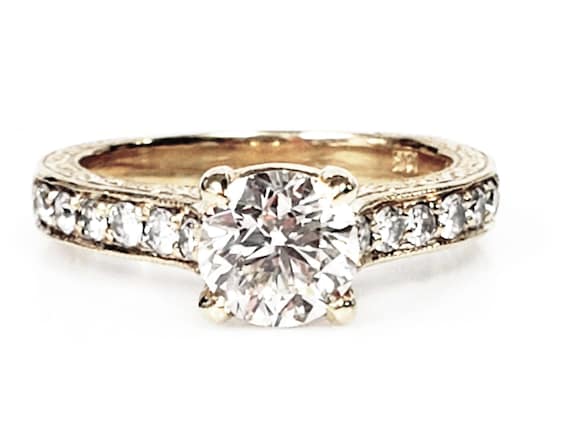 18KY 1.36tw Diamond Engagement Ring with 1ct+ Center and 12 Accent Diamonds = 0.36cts   FREE SHIPPING