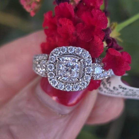 14kw Petite Cushion Cut 0.71ct Diamond Engagement Ring