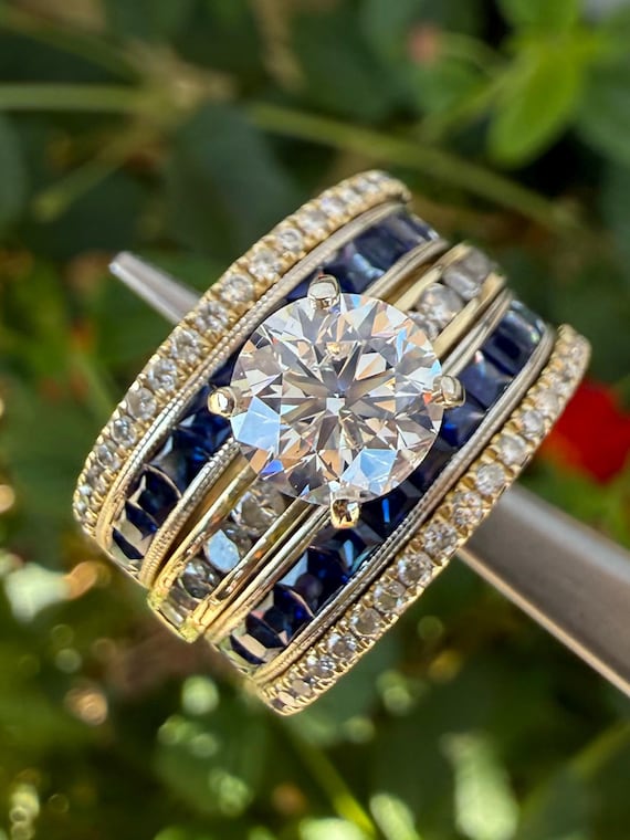 14k Yellow Gold Diamond and Sapphire Ring