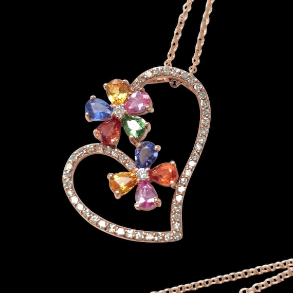 Effy Multi Gemstone and Diamond Heart Pendant with Chain