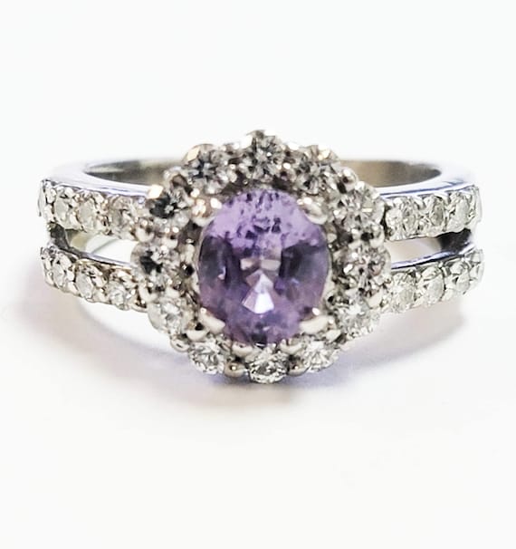 Ladies Platinum Lavendar Natural Sapphire & Diamond Ring