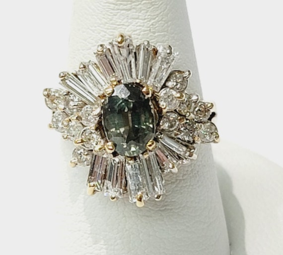 Genuine 14ky GIA One-of-A-Kind Genuine Alexandrite and Diamond "Ballerina" Ring