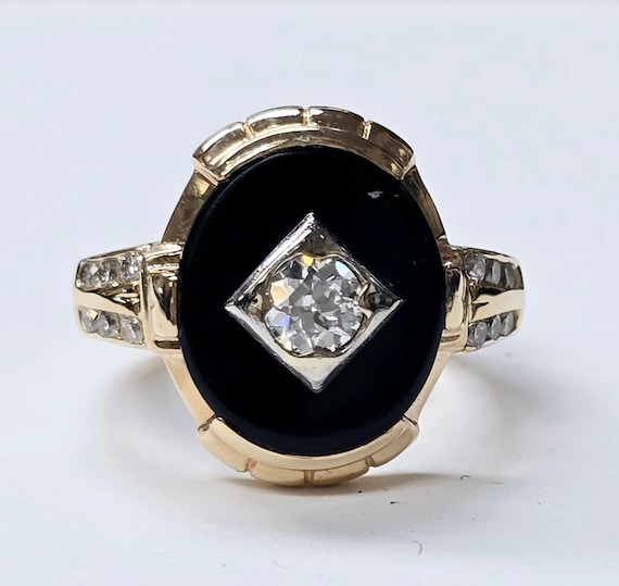 Vintage Black Onyx and Diamond Ring w/Arthritic Shank Size 6