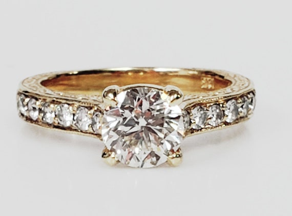 18KY 1.36tw Diamond Engagement Ring with 1ct+ Center and 12 Accent Diamonds = 0.36cts   FREE SHIPPING