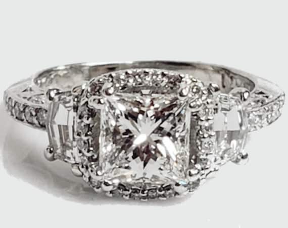 GORGEOUS and UNIQUE GIA 1.03ct F, VS1 Princess cut Diamond Engagement Ring 2.03 Carats Total Weight!