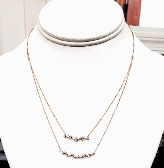 18k Rose Gold Baguette Diamond Layered Necklace (1.11tcw)