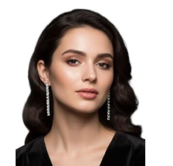 14kw Dangle Emerald Cut Diamond Earrings