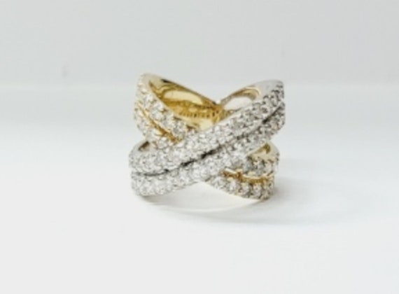 Ladies 14k Two-Tone Cross-Over Diamond Ring - image 3