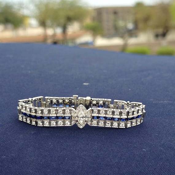 Art Deco Platinum Diamond and Sapphire Bracelet