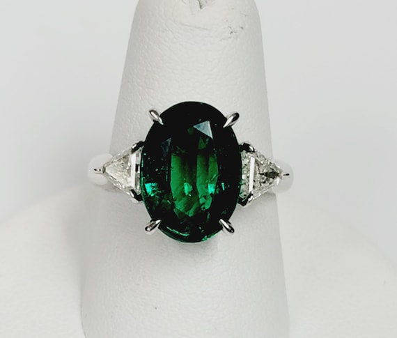 SALE!! 18k White Gold Natural Emerald & Diamond Statement Ring with Free Shipping