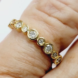 SALE!!! 18K Yellow Gold Bezel Set Diamond Stack Band