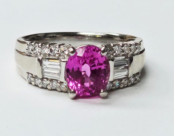HOT PINK Platinum Pink Sapphire & Diamond Ring GORGEOUS!
