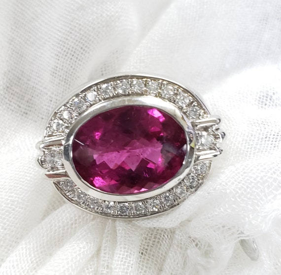 Oval Pink Tourmaline & Diamond Statement Ring - image 1