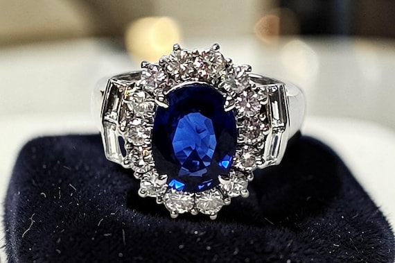 2.62ct Blue Sapphire Diamond Platinum Ring – Natural Gemstone Halo Statement Piece