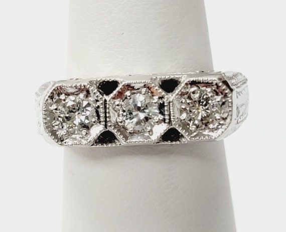 14K 3-Stone Diamond Ring w/Hand Engraving