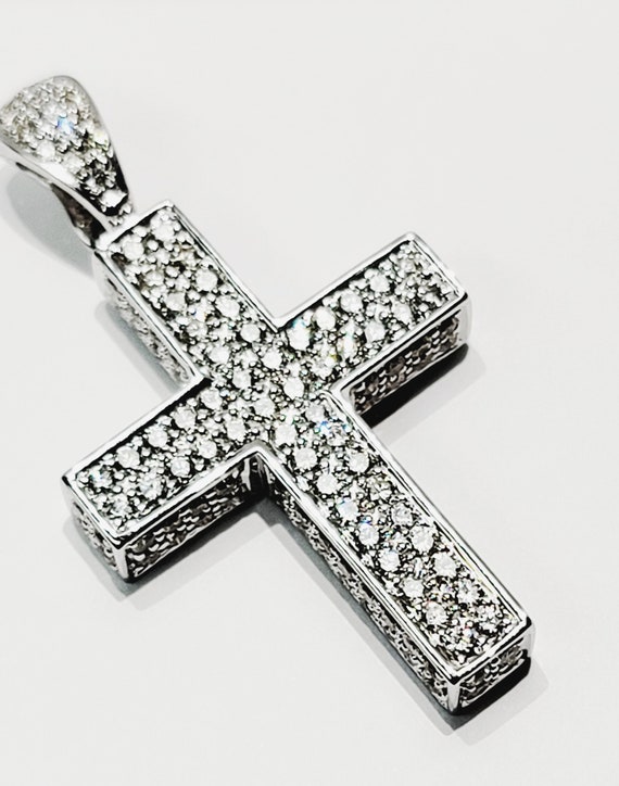 STUNNING 18k White Gold 3-D Cross Diamond Pendant with Free Shipping