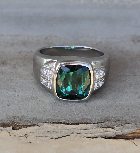 Platinum Green Tourmaline Diamond Ring – 4.51ct Center Stone