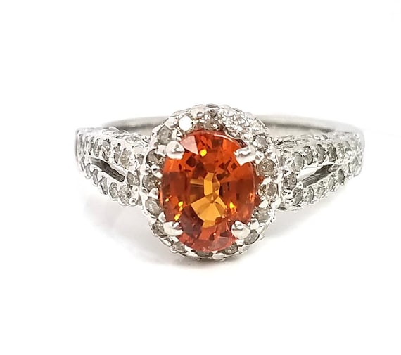 Stunning 14kw Bright Orange Sapphire & Diamond Ring