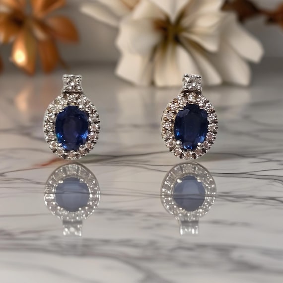 Petite 14k Sapphire & Diamond Stud Earrings