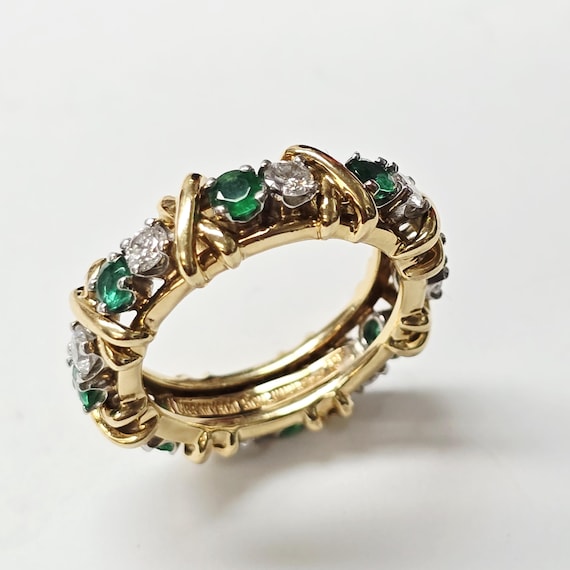 18ky Tiffany & Co Emerald and Diamond Eternity Ring SZ 5