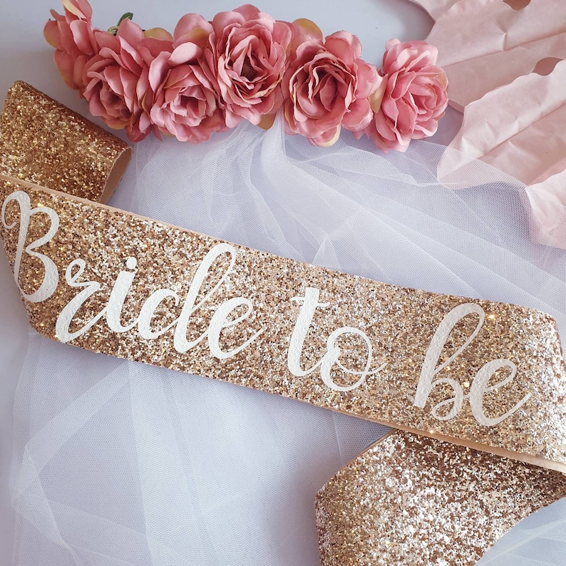Rose Gold Bridal Shower Sash & Veil Hen Party Sash veil | Etsy