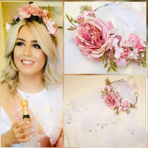 Boho Bridal Veil Flower Crown Veil Bachelorette Veil Bridal Etsy