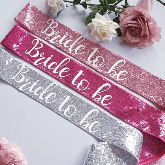 Pink Bride to be sash Bachelorette Sash Bachelorette Party Bridal shower glitter sash pink glitter handmade Hen Party Sash