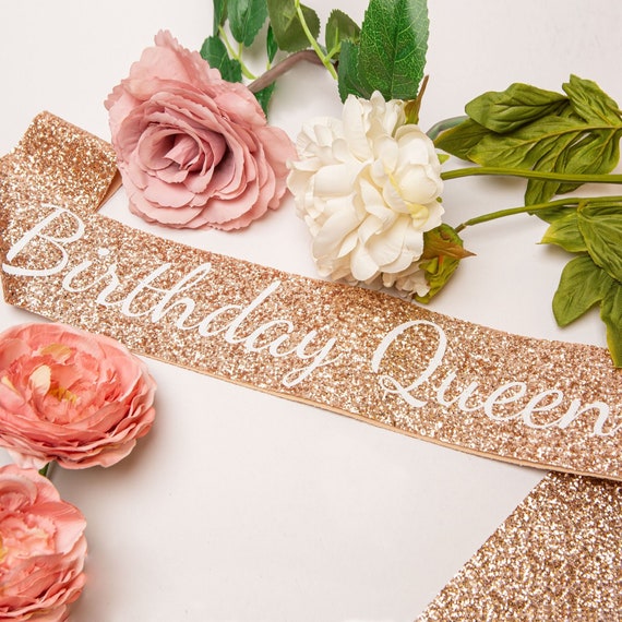 Birthday Queen Sash Glitter Rose Gold Birthday Girl Handmade Etsy