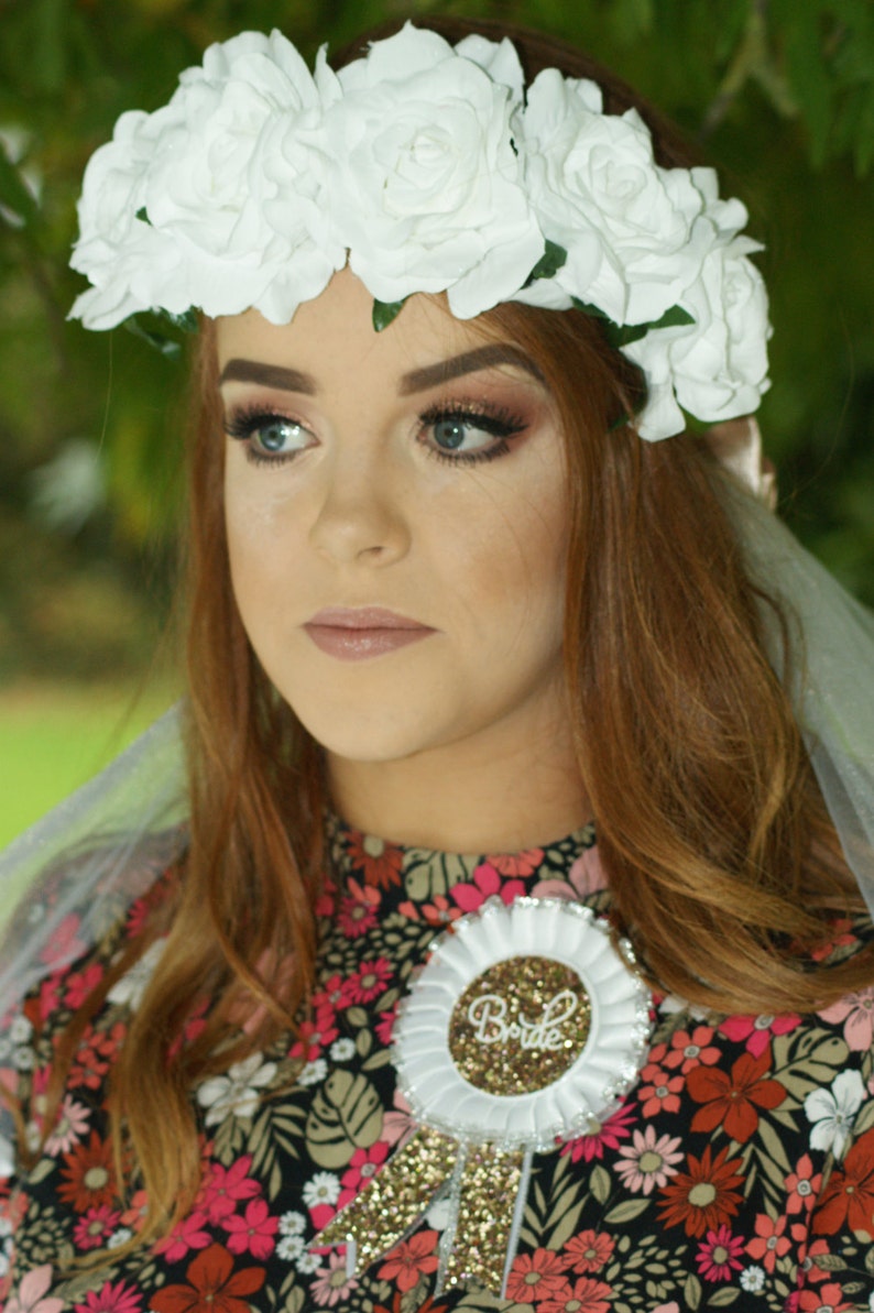 Veil and Rosette Handmade Bachelorette Bridal Shower Bride Pin Bride to be Bride to be Package Hen Party Gold Glitter